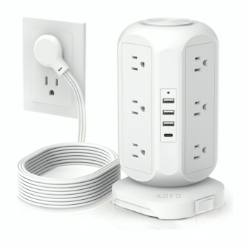 Tower Power Strip Flat Plug with 12 Outlets 4 USB