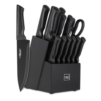 Knife Set, 15 Pcs Kitchen Knife Set with Block Self Sharpening